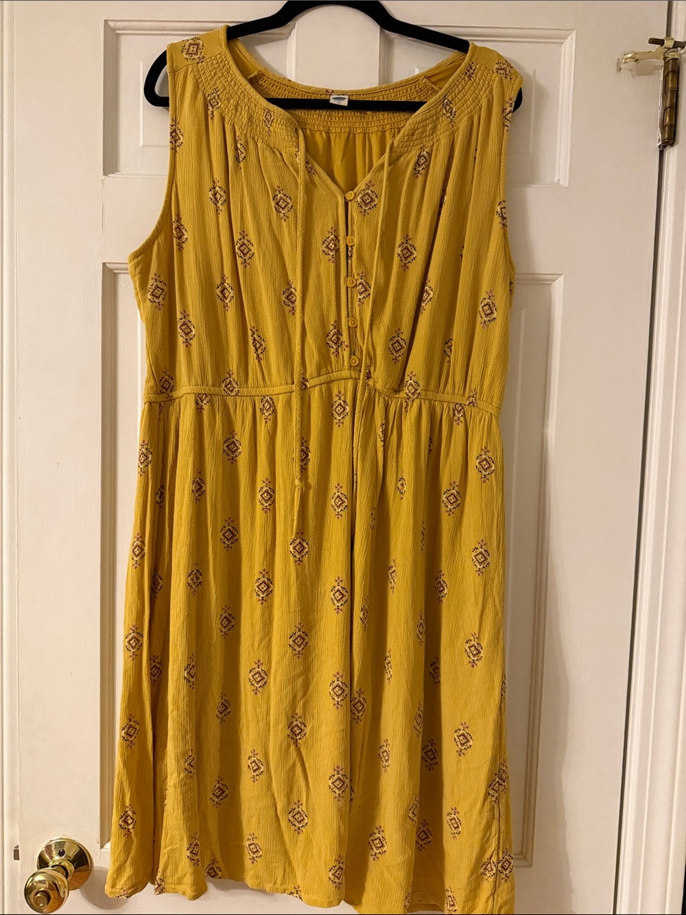 Old Navy Yellow Sleeveless Dress with Geometric Motif